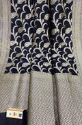 Black Handloom Banarasi Khaddi Pure Katan Silk Saree - Luxurion World