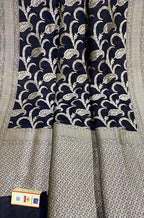 Black Handloom Banarasi Khaddi Pure Katan Silk Saree - Luxurion World