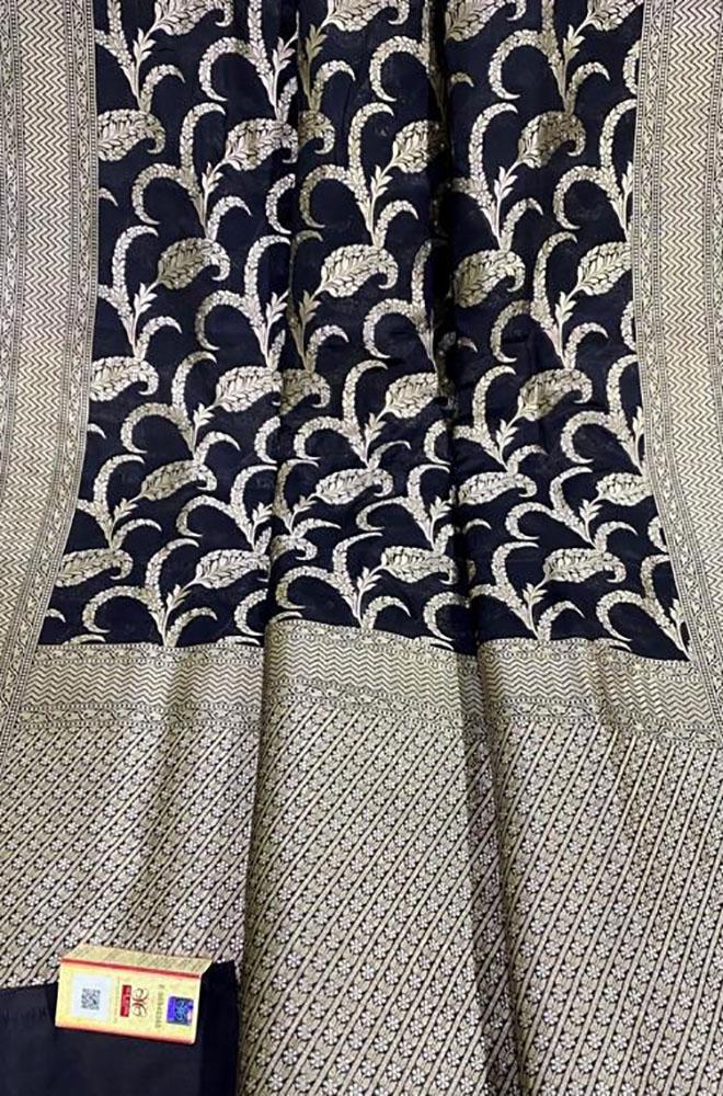 Black Handloom Banarasi Khaddi Pure Katan Silk Saree - Luxurion World