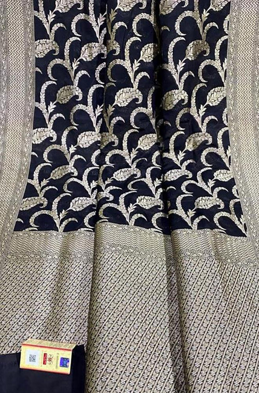 Black Handloom Banarasi Khaddi Pure Katan Silk Saree - Luxurion World