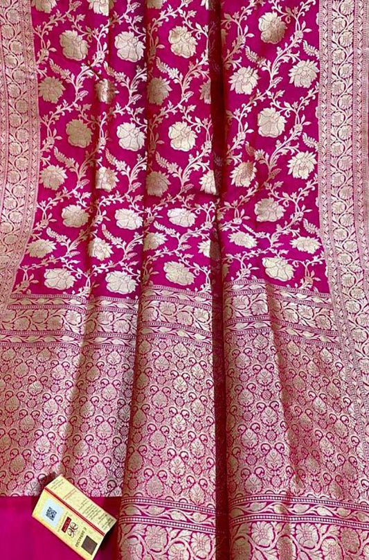 Pink Handloom Banarasi Khaddi Pure Katan Silk Saree - Luxurion World