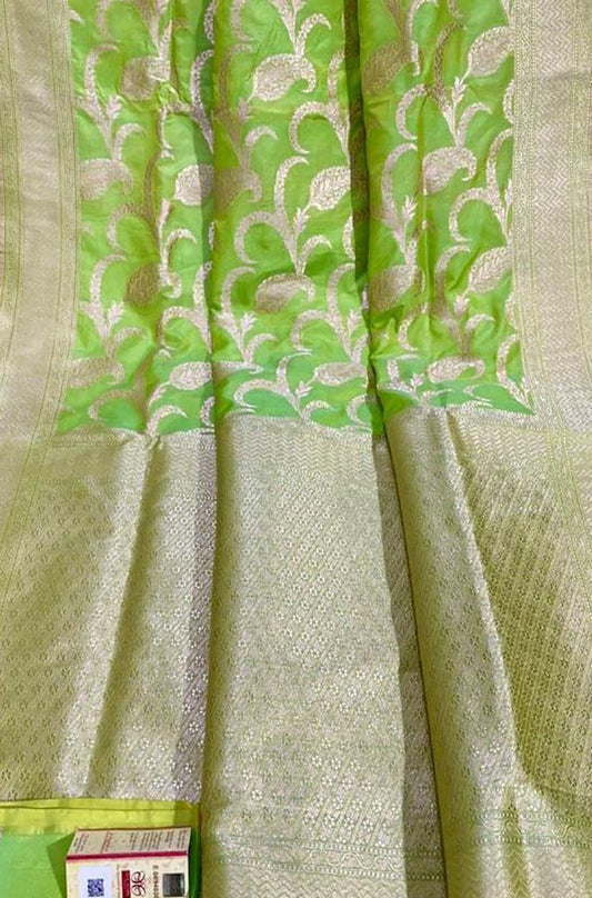 Green Handloom Banarasi Khaddi Pure Katan Silk Saree - Luxurion World