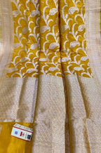 Yellow Handloom Banarasi Khaddi Pure Katan Silk Saree - Luxurion World