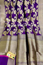 Purple Handloom Banarasi Khaddi Pure Katan Silk Saree - Luxurion World