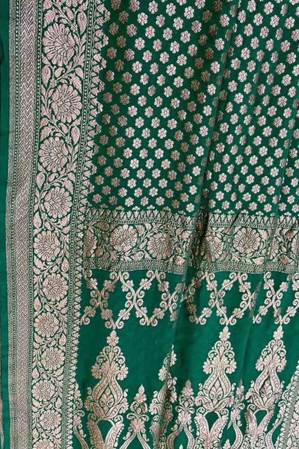 Green Banarasi Handloom Pure Georgette Chiffon Saree - Luxurion World