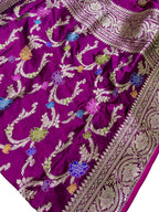 Purple Handloom Banarasi Meenakari Jaal Design Pure Katan Silk Kadwa Weaved Saree - Luxurion World