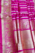 Pink Handloom Banarasi Pure Katan Silk Stripe Design Saree - Luxurion World
