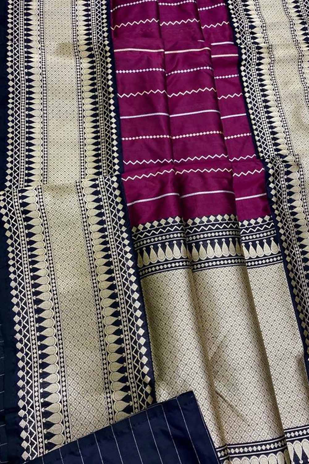 Purple Handloom Banarasi Pure Katan Silk Stripe Design Saree - Luxurion World