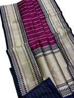 Purple Handloom Banarasi Pure Katan Silk Stripe Design Saree - Luxurion World