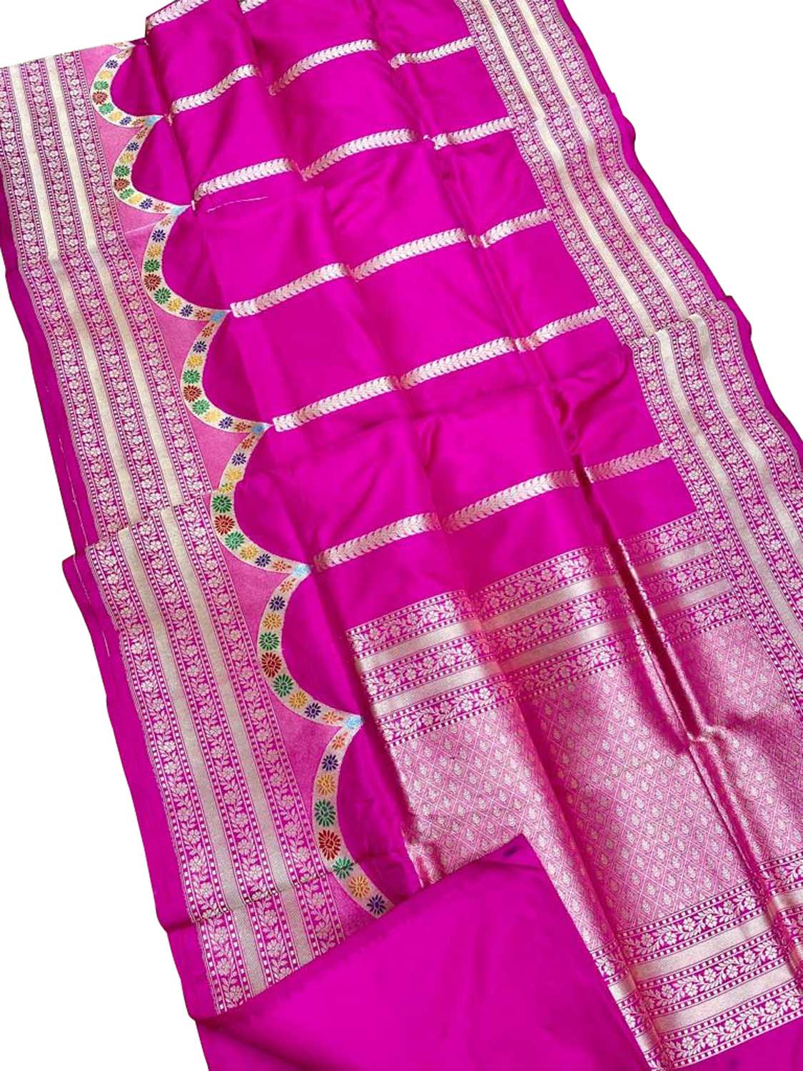 Pink Handloom Banarasi Pure Katan Silk Stripe Design Saree