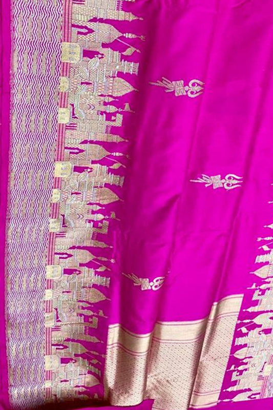 Pink Banarasi Handloom Pure Katan Silk Saree - Luxurion World