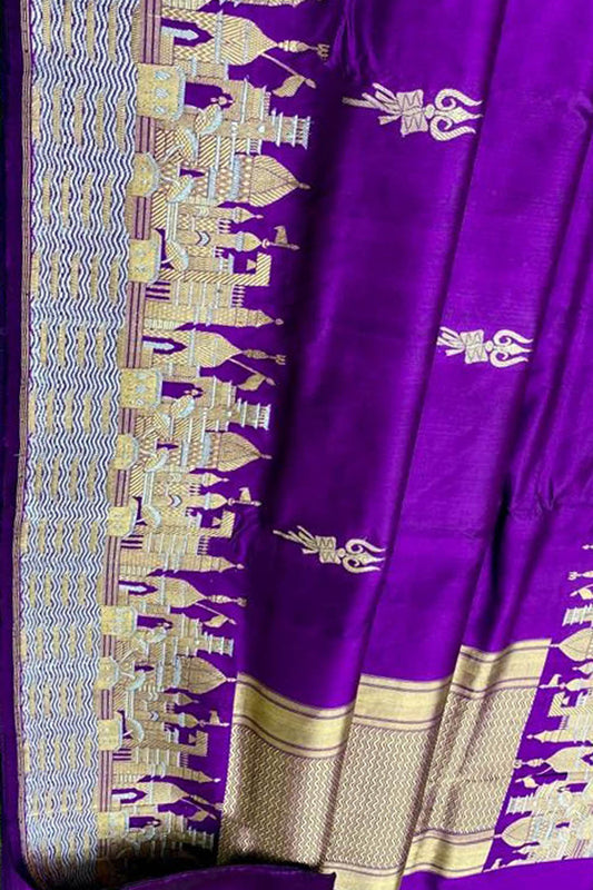 Purple Banarasi Handloom Pure Katan Silk Saree - Luxurion World