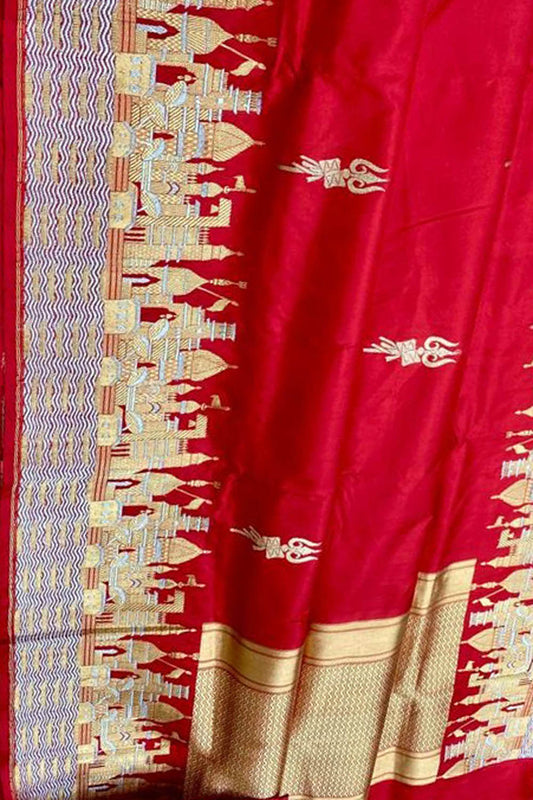 Red Banarasi Handloom Pure Katan Silk Saree - Luxurion World