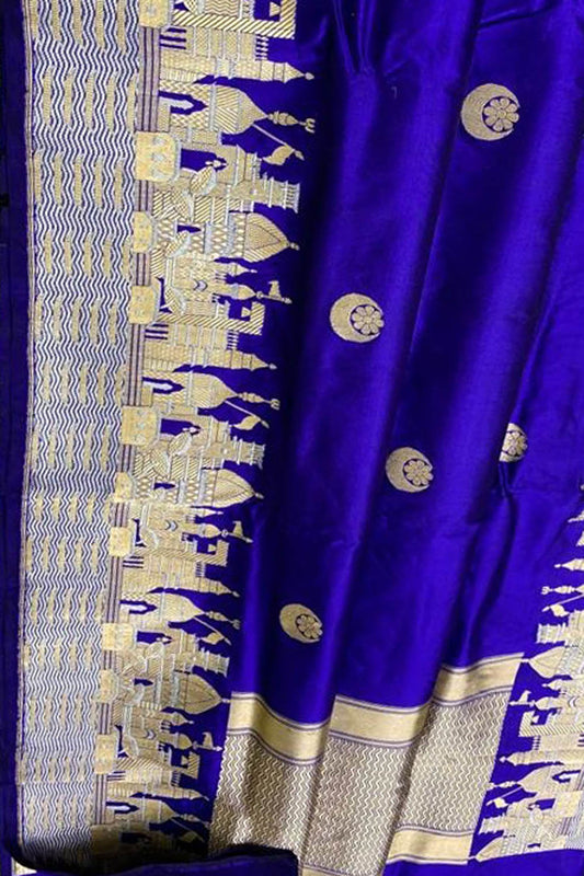 Blue Banarasi Handloom Pure Katan Silk Saree - Luxurion World