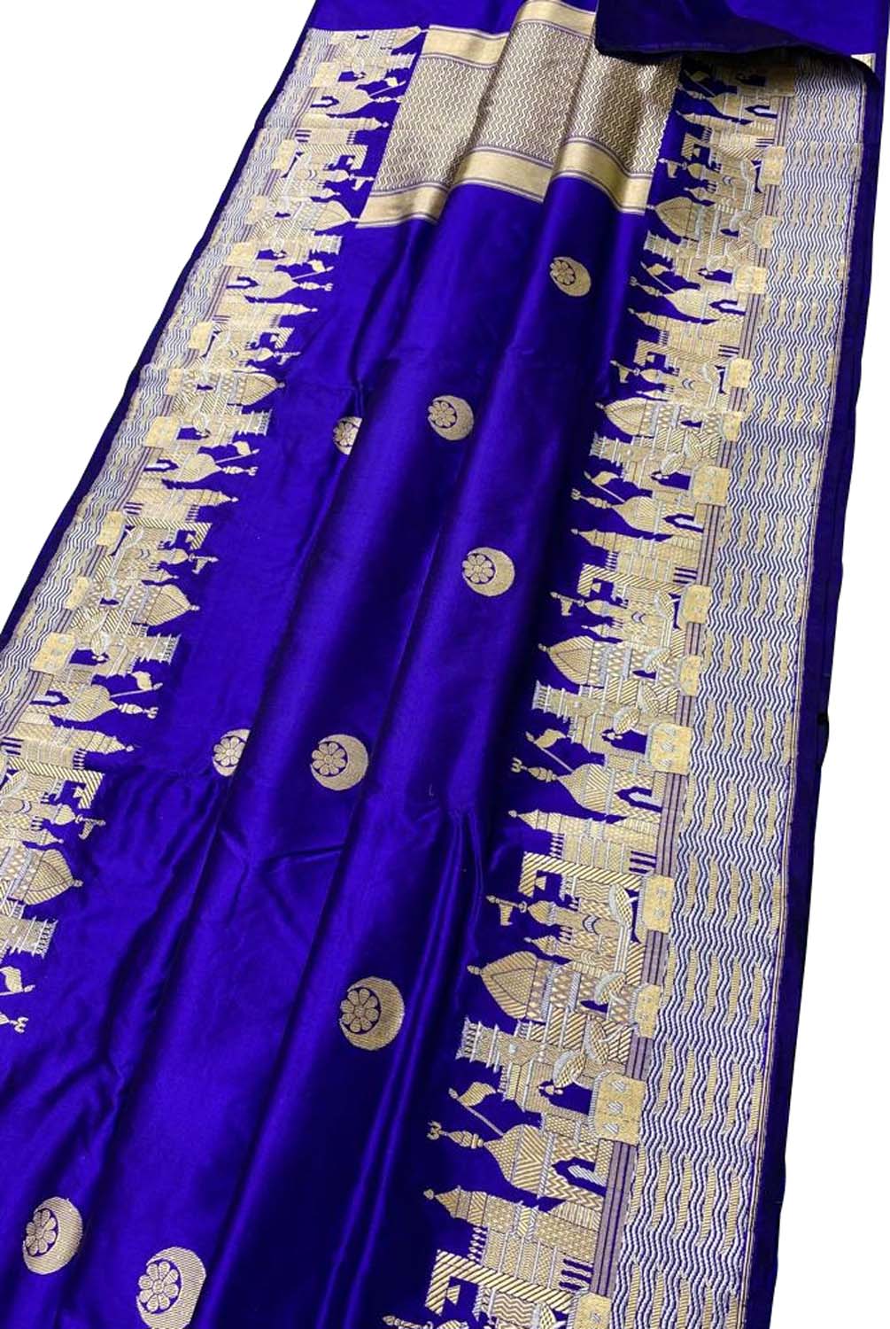 Blue Banarasi Handloom Pure Katan Silk Saree - Luxurion World