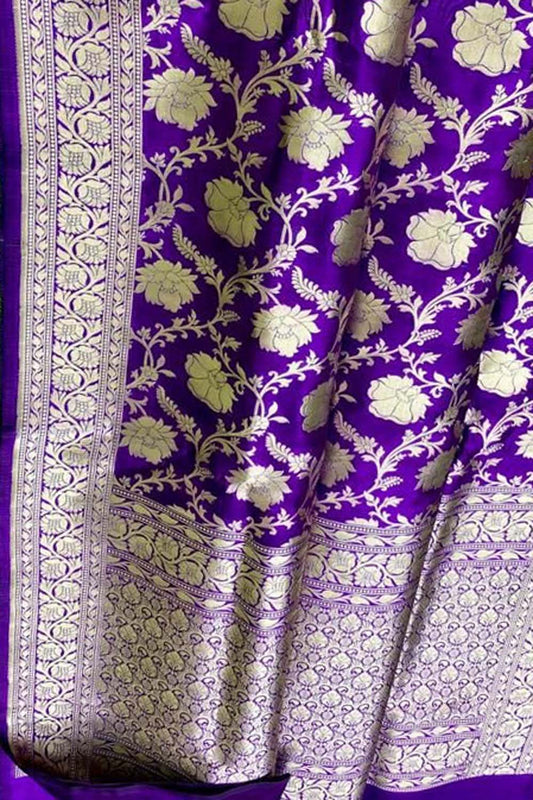 Purple Banarasi Handloom Pure Katan Silk Saree - Luxurion World