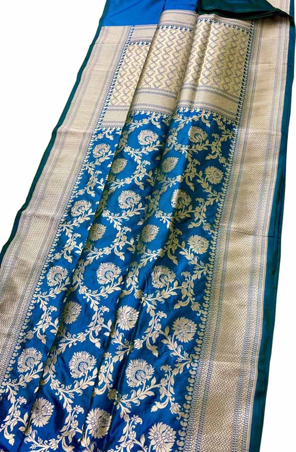 Blue Banarasi Handloom Pure Katan Silk Saree - Luxurion World