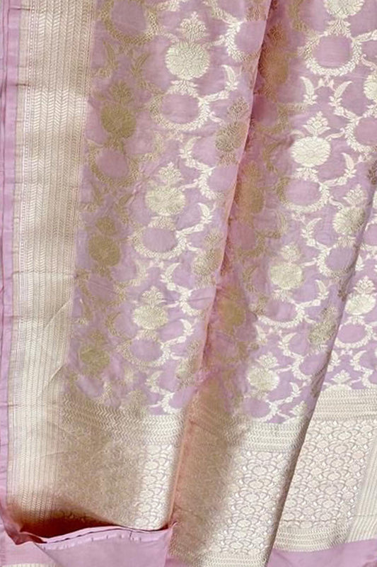 Pink Banarasi Handloom Pure Katan Silk Saree - Luxurion World