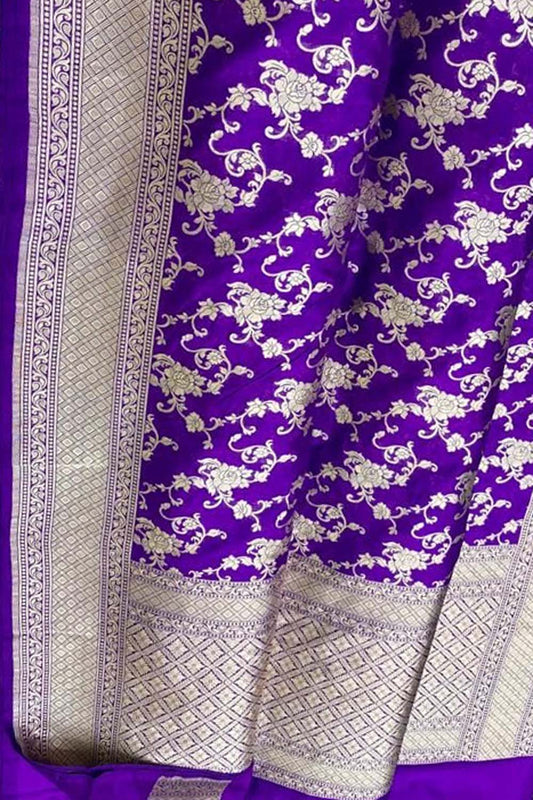 Purple Banarasi Handloom Pure Katan Silk Saree - Luxurion World