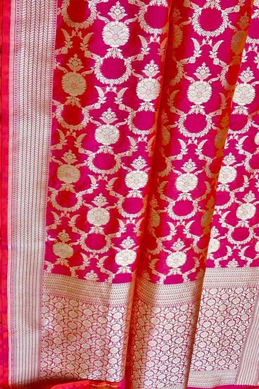 Pink Banarasi Handloom Pure Katan Silk Saree - Luxurion World