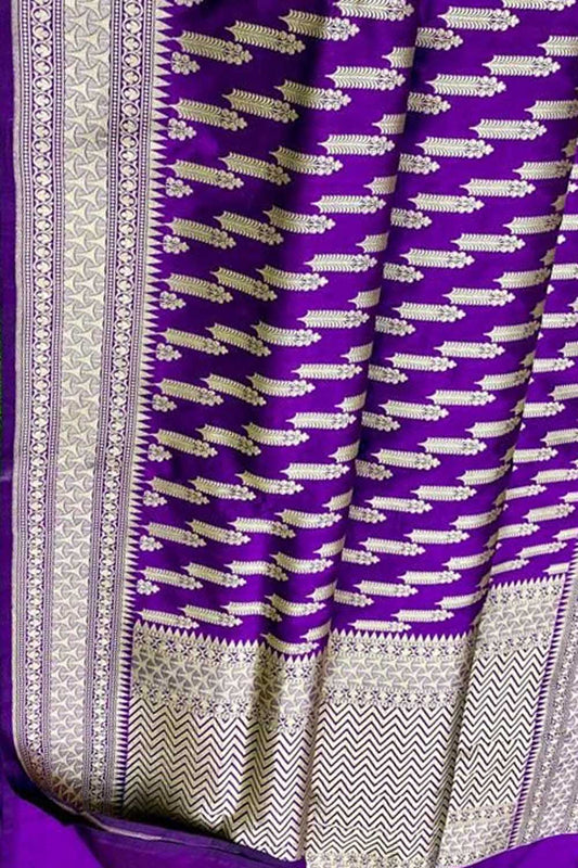 Purple Banarasi Handloom Pure Katan Silk Saree - Luxurion World