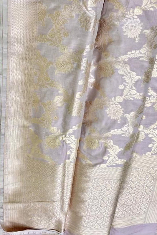 Pastel Banarasi Handloom Pure Katan Silk Saree - Luxurion World