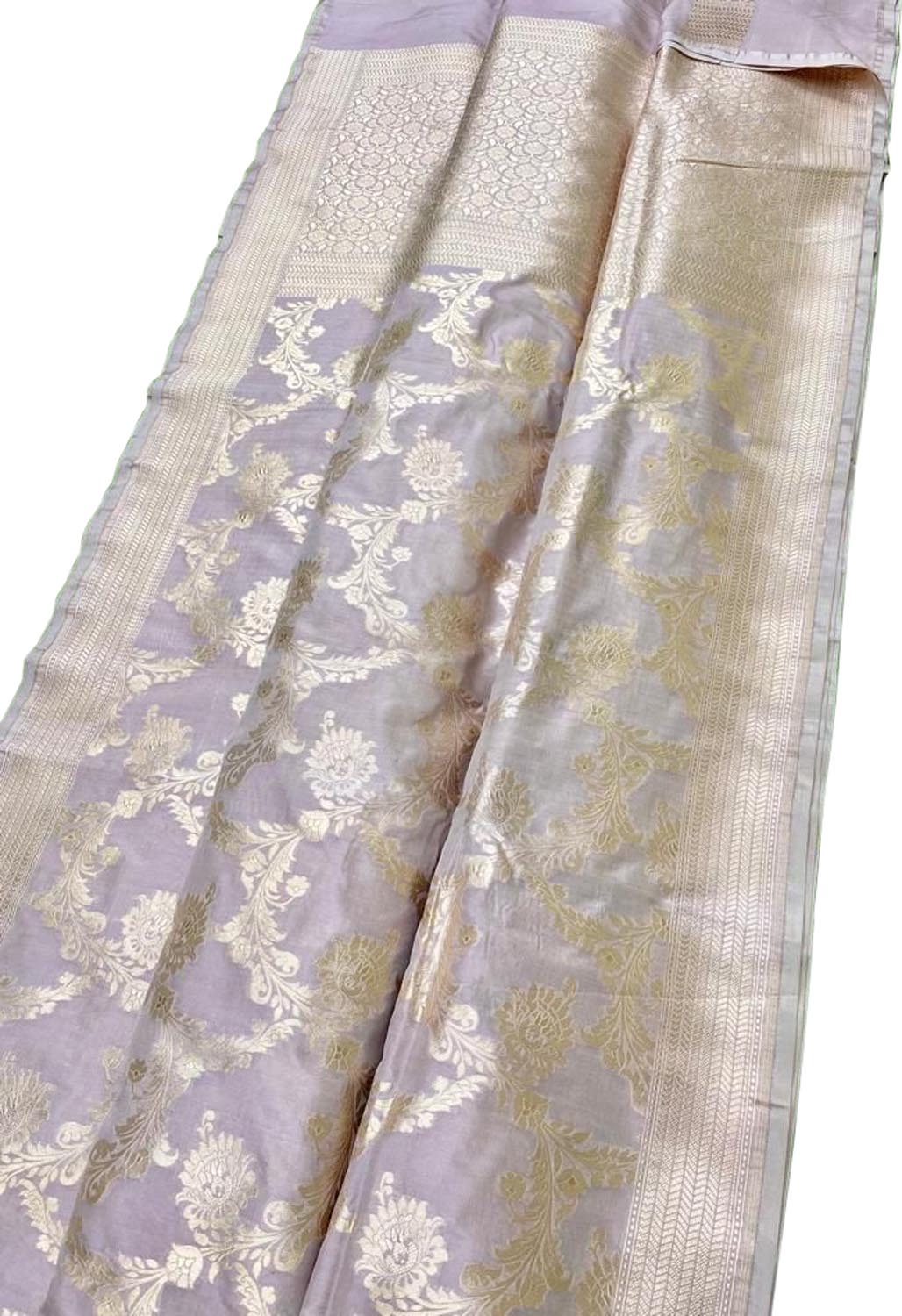 Pastel Banarasi Handloom Pure Katan Silk Saree - Luxurion World