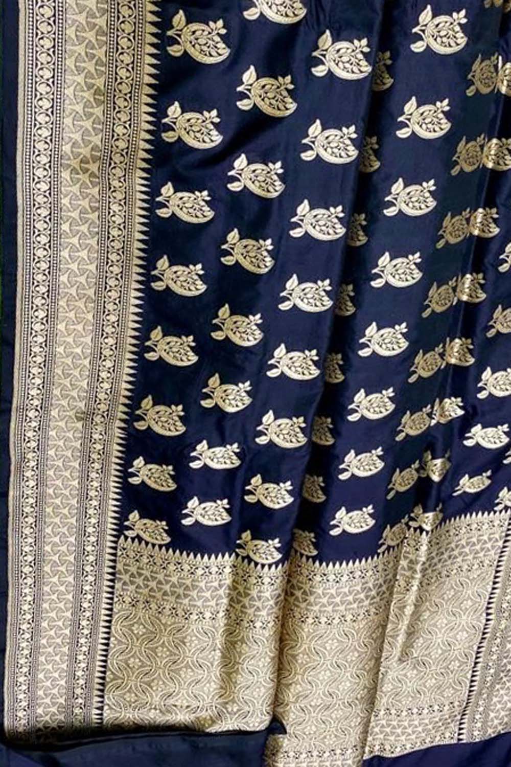 Blue Banarasi Handloom Pure Katan Silk Saree - Luxurion World