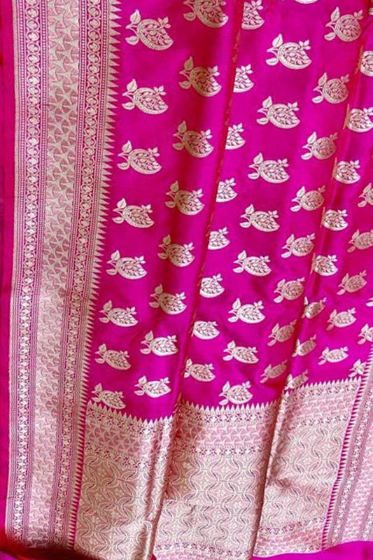 Pink Banarasi Handloom Pure Katan Silk Saree - Luxurion World