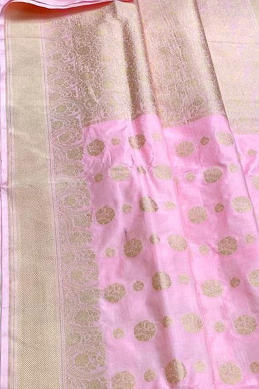 Pink Banarasi Handloom Pure Katan Silk Saree - Luxurion World