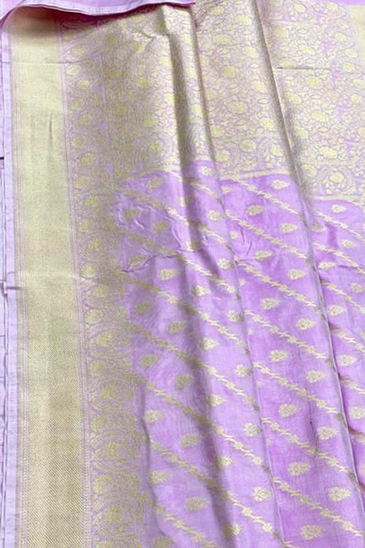 Purple Banarasi Handloom Pure Katan Silk Saree - Luxurion World