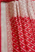 Red Banarasi Handloom Pure Katan Silk Saree - Luxurion World