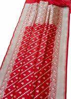 Red Banarasi Handloom Pure Katan Silk Saree - Luxurion World