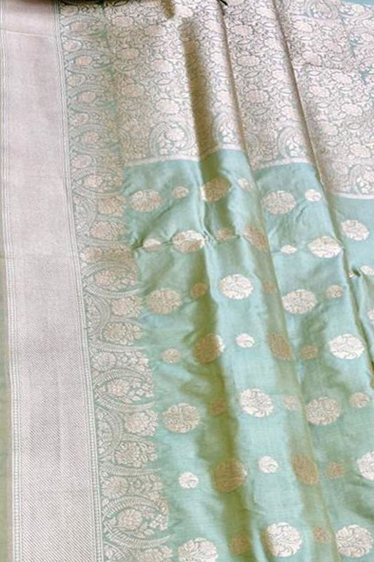 Blue Banarasi Handloom Pure Katan Silk Saree - Luxurion World