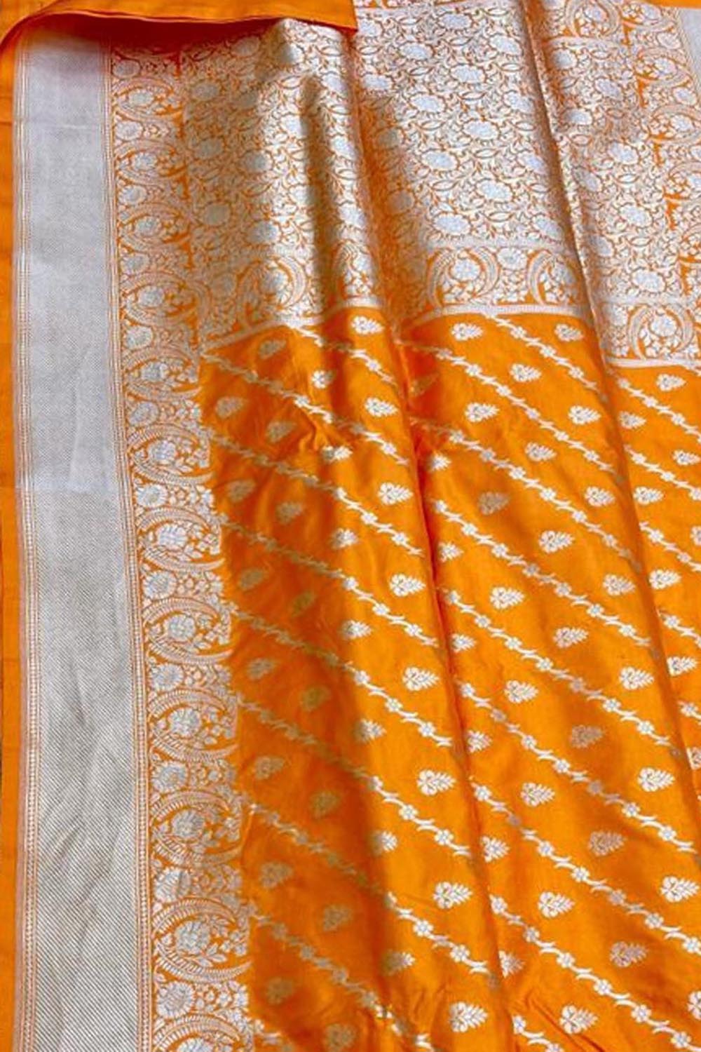 Orange Banarasi Handloom Pure Katan Silk Saree - Luxurion World