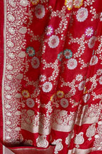 Red Banarasi Handloom Pure Katan Silk Meenakari Saree - Luxurion World