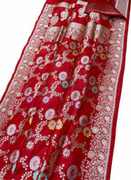 Red Banarasi Handloom Pure Katan Silk Meenakari Saree - Luxurion World