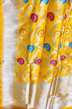 Yellow Banarasi Handloom Pure Katan Silk Meenakari Saree - Luxurion World