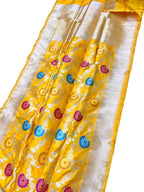 Yellow Banarasi Handloom Pure Katan Silk Meenakari Saree - Luxurion World