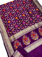 Purple Banarasi Handloom Pure Katan Silk Meenakari Saree - Luxurion World