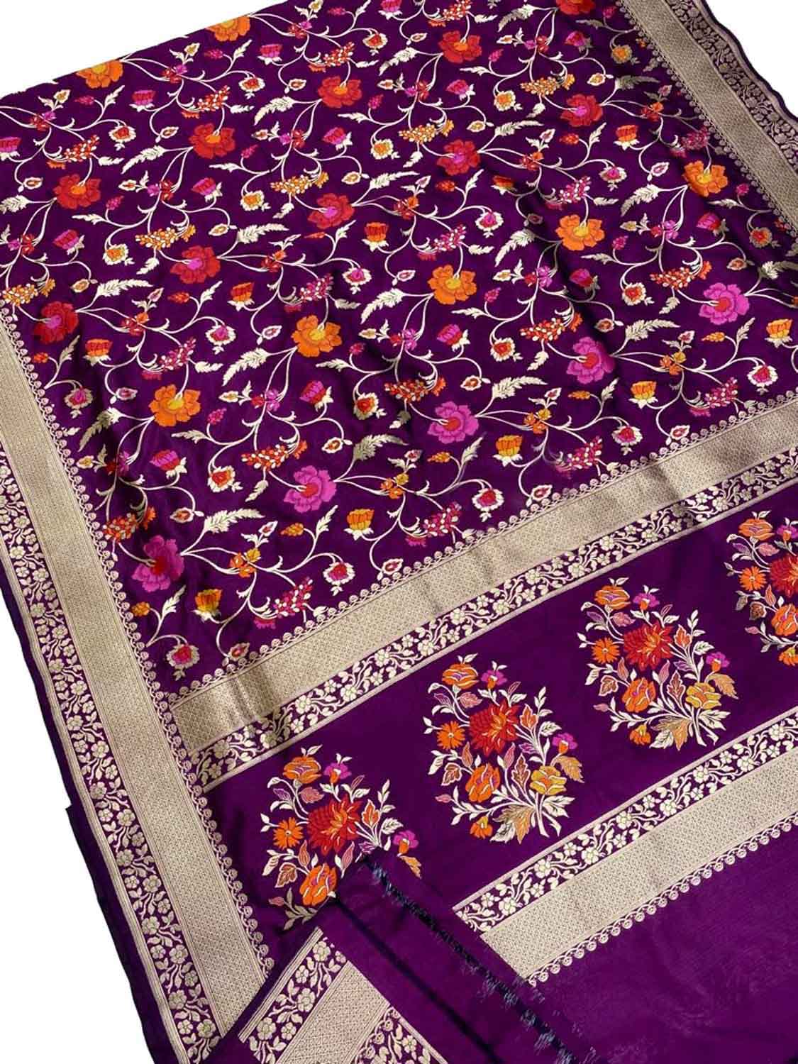 Purple Banarasi Handloom Pure Katan Silk Meenakari Saree - Luxurion World