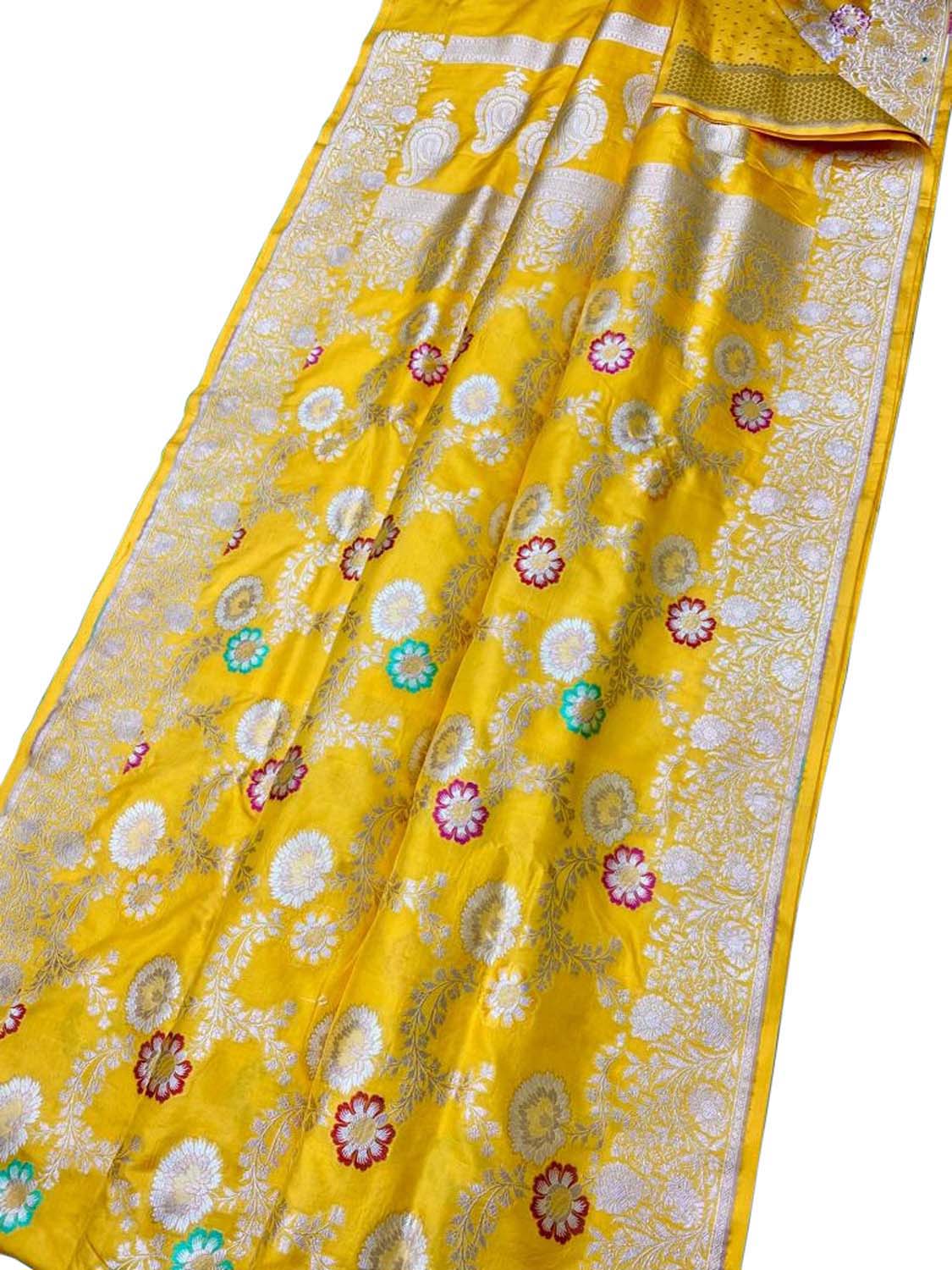 Yellow Banarasi Handloom Pure Katan Silk Meenakari Saree - Luxurion World