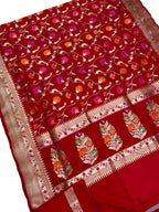 Red Banarasi Handloom Pure Katan Silk Meenakari Saree - Luxurion World