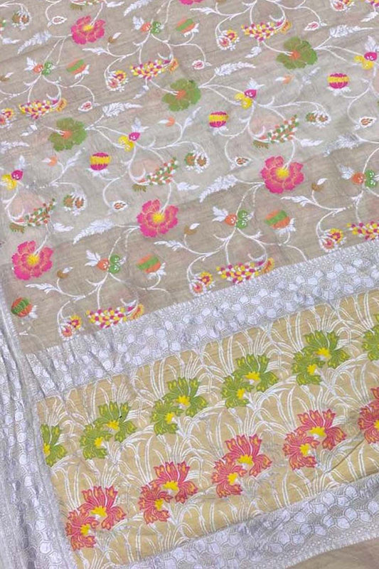 Dyeable Banarasi Handloom Pure Tussar Georgette Meenakari Saree - Luxurion World