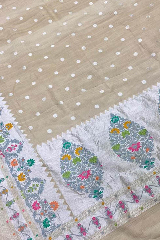 Dyeable Banarasi Handloom Pure Tussar Georgette Meenakari Saree - Luxurion World