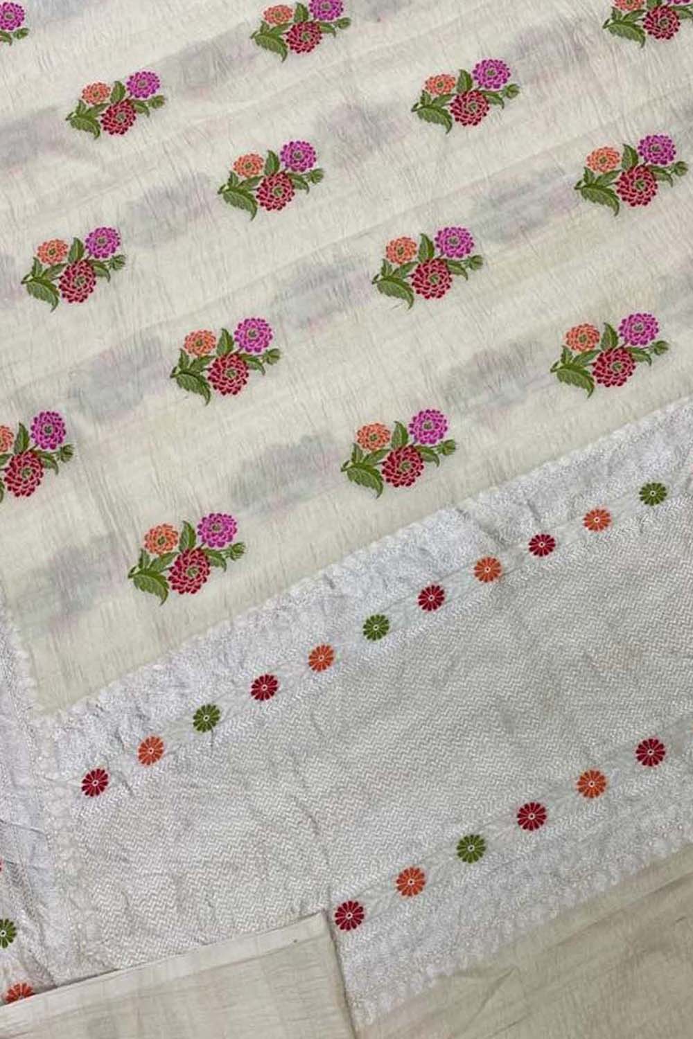 Dyeable Banarasi Handloom Pure Tussar Georgette Meenakari Saree - Luxurion World