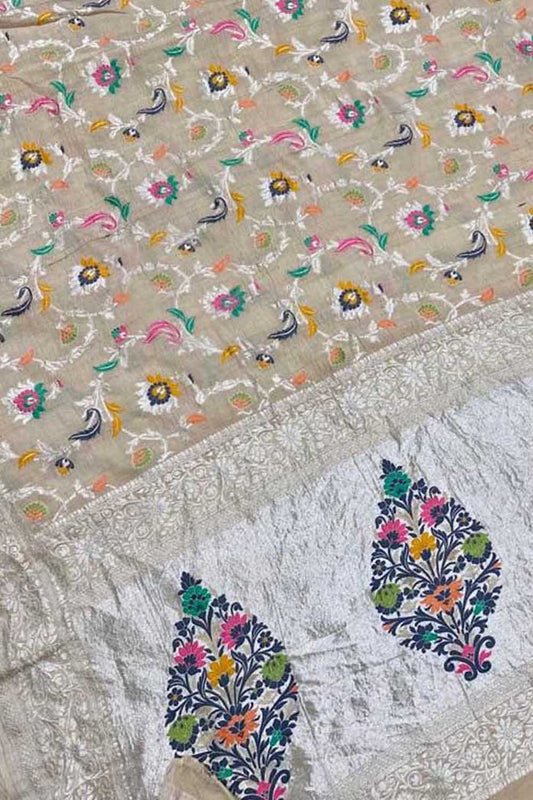 Dyeable Banarasi Handloom Pure Tussar Georgette Meenakari Saree - Luxurion World