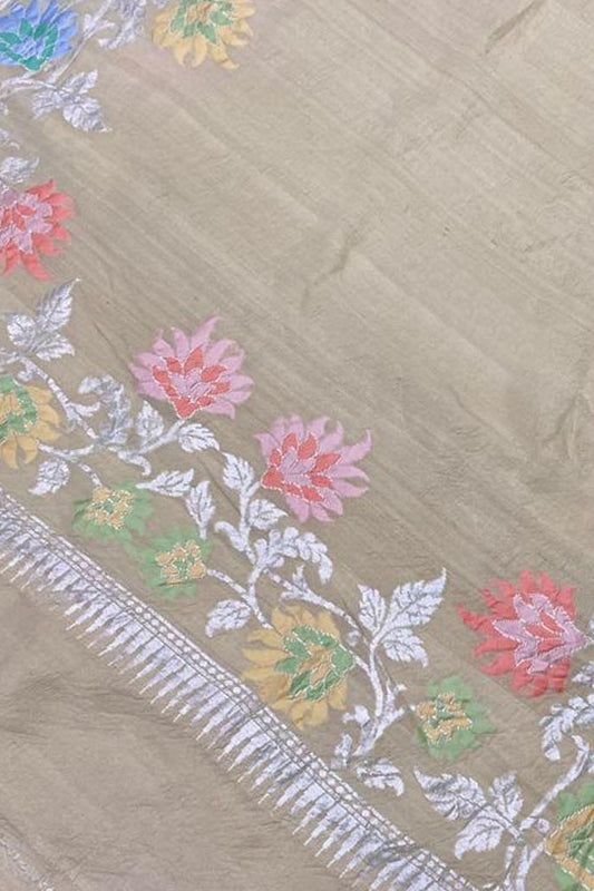 Dyeable Banarasi Handloom Pure Tussar Georgette Meenakari Saree - Luxurion World