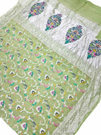 Green Handloom Banarasi Pure Tussar Georgette Meenakari Saree - Luxurion World