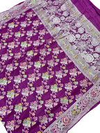 Purple Handloom Banarasi Pure Tussar Georgette Meenakari Saree - Luxurion World